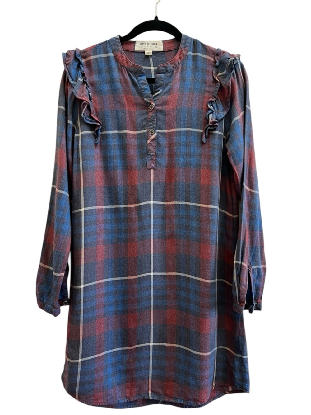 Anthropologie Cloth & Stone Blue and Red Plaid Tunic Dress XS
